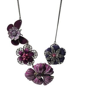 Whimsigoth Purple Pink Flower Butterfly Necklace Cottagecore Garden Party Women